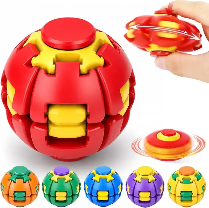 6 Pack 3D Printed Press to Spin Fidget Ball, 360° Rotation Press Rotate | Sensory Toy, Quiet Stress Relief Desk Spinner for Adults Teens Students ADHD Anxiety Relief, Portable