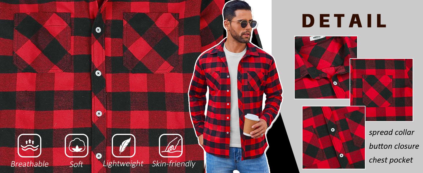 COOFANDY Men's Flannel Plaid Shirts Long Sleeve Casual Button Down Shirt with Pockets