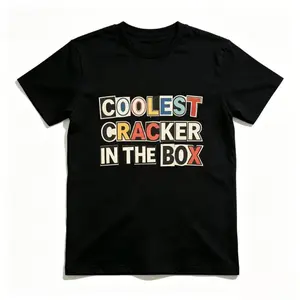 Men's Black Graphic T-Shirt - "Coolest Cracker In The Box" Print Crew Neck Tee, Loose Fit Cotton Shirt
