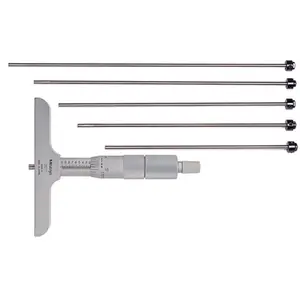 Mitutoyo 0-6 in. Depth Hand Measuring Tool, Measuring Instrument with 0.001 in. Graduation, 4 in. Base, Satin Chrome Finish & Adjustable Measuring Rods