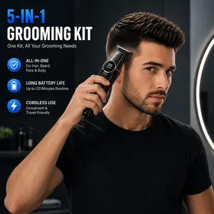 Plodon 5-in-1 Professional Men’s Grooming Kit with Hair Clipper, Beard Trimmer, Electric Shaver, Nose Hair Trimmer & Precision Detail Trimmer, USB R