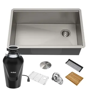 212 MAIN 32 in. Undermount Single Bowl Stainless Steel Kitchen Sink Complete Kit with Waste Guard, Continuous Feed Garbage Disposal, Satin Finish - Pack of 5