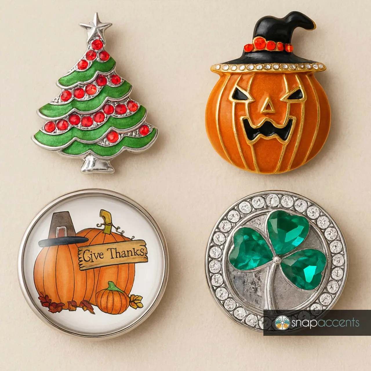 Snap Jewelry Holiday Set - Christmas, Halloween, Thanksgiving, St. Patrick's Day, Fits 18MM 20MM Ginger Charm Snap Necklaces, Bracelets