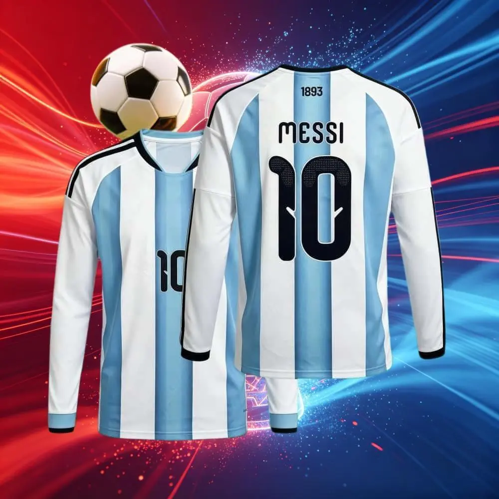 10# Messi 2026 Argentina Home Short Sleeve Soccer Jersey Blue and White Casual