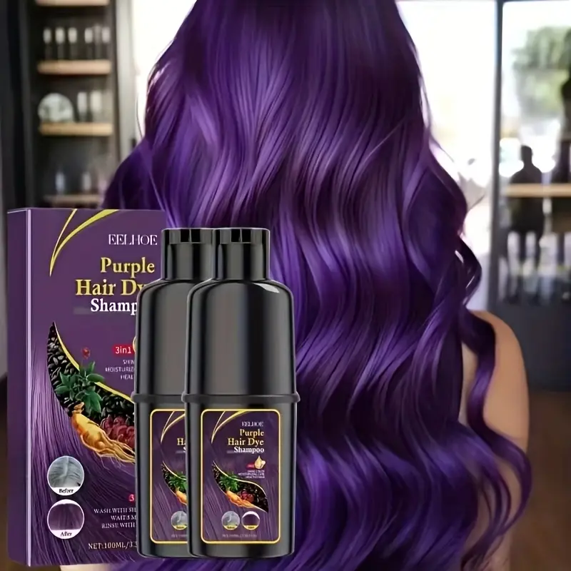 Purple Hair Dyeing Shampoo 2-piece Set - Hair Coloring, Natural Plant Ingredients, Gentle Hair Care and Dyeing, Plant Formula Does Not Harm Hair Quality, Effectively Covering White Hair, Making Hair Dazzling, Suitable for Various Festivals