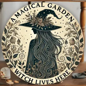1pc Magical Garden Witch Iron Metal Sign, 7.87" HD Printed, Waterproof & Dustproof, Wall Decor for Home, Cafe, Restaurant, Garage, for Halloween Rustic Design Signage Spooky