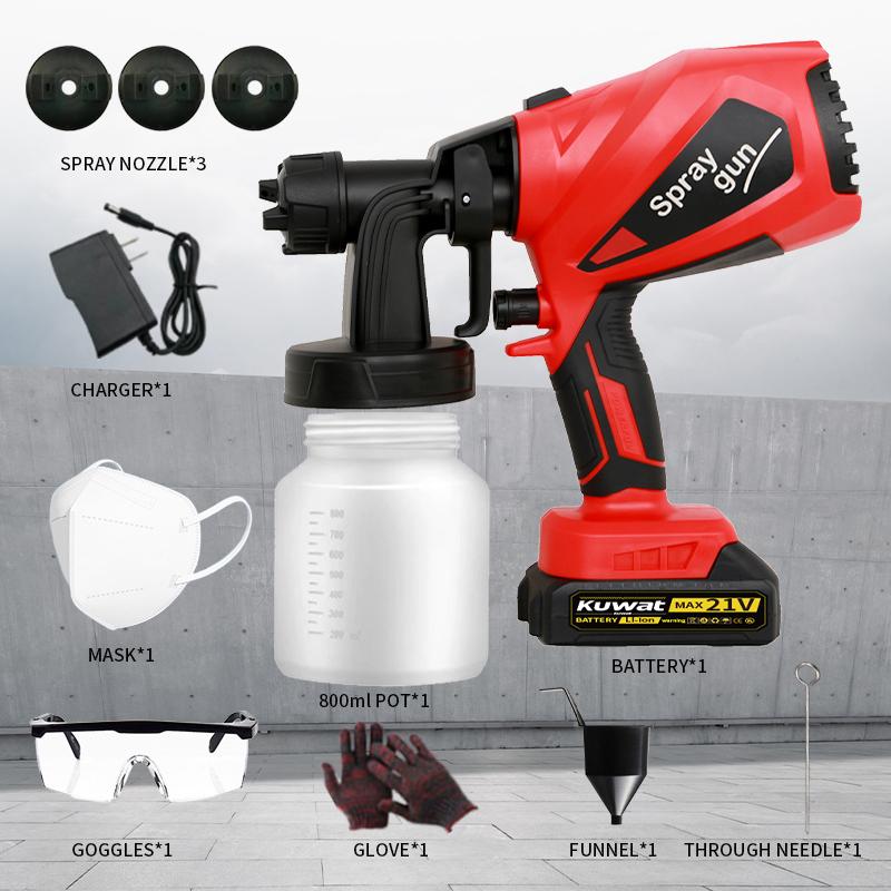 Kuwat High-pressure Spray Painting Machine Electric Vacuum HVLP Spray Gun 3 Modes 800ml Tank Easy Clean for Home Decor Furniture Cabinets Fences Walls Doors Garden