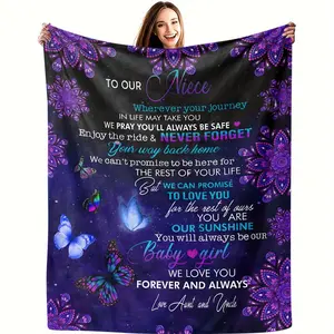 Flannel Fleece Butterfly Print Throw Blanket - Ultra Soft Cozy Warm Blanket for Couch Bed Travel - Perfect Gift for Niece Women All Seasons