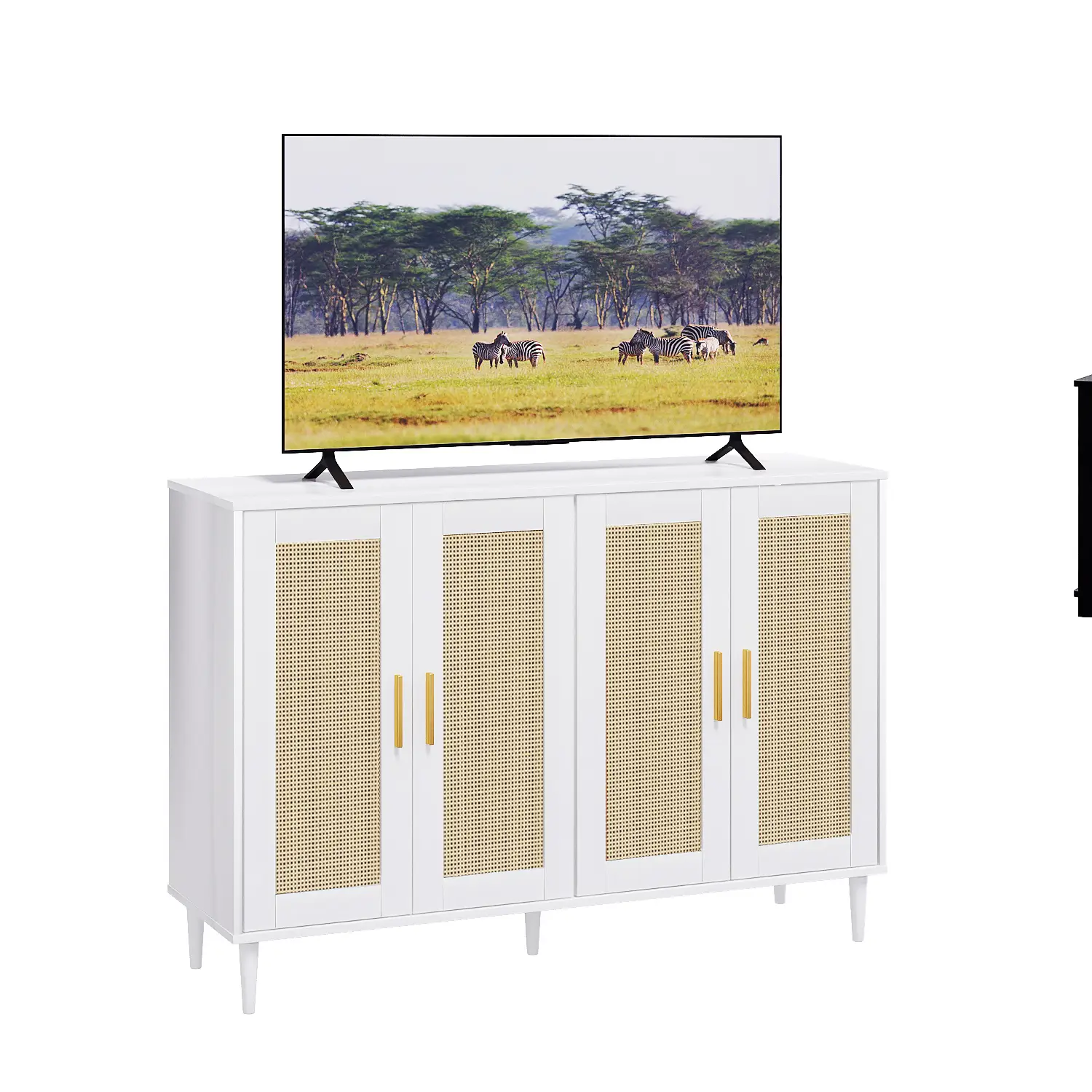 Furniture - Rattan Decorated Sideboard - Kitchen Buffet Cabinet with Storage , Coffee Bar Cabinet with Adjustable Shelves for Living Room, Entryway