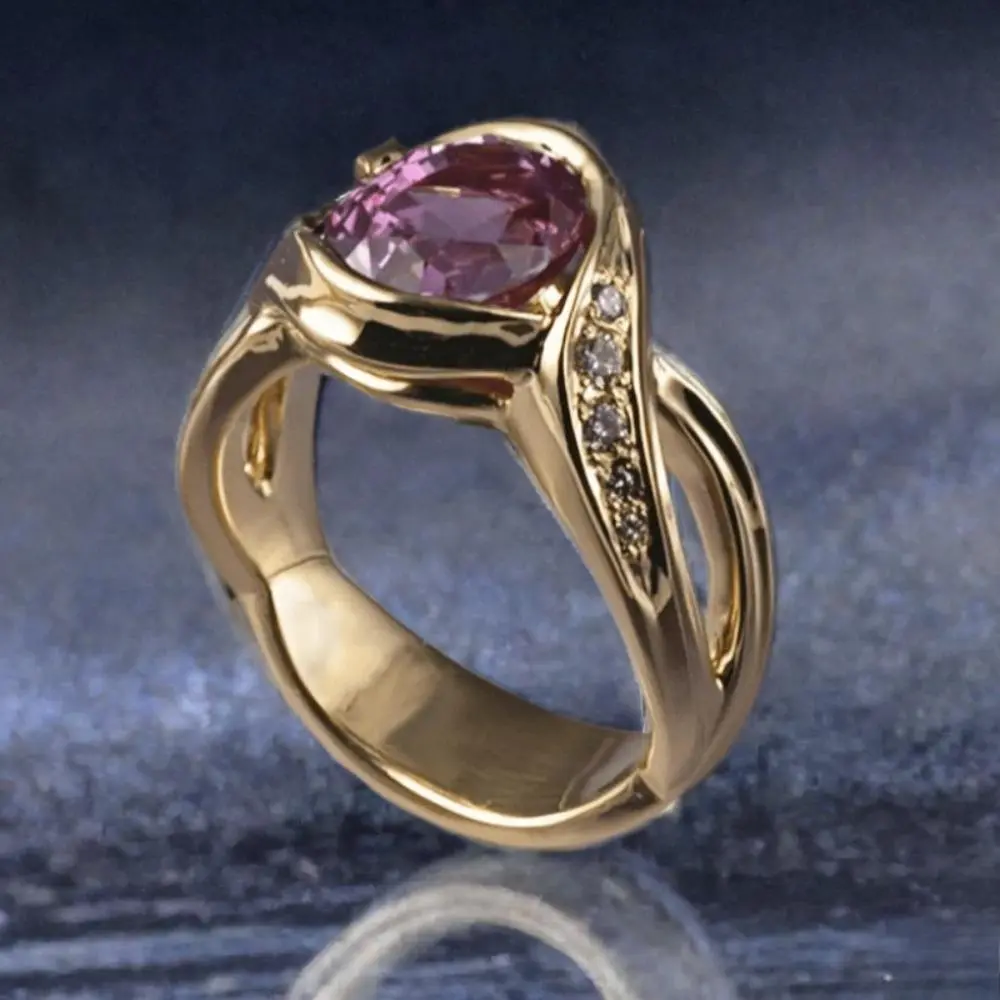 Elegant Twist-patterned Stacked Ring, Purple Synthetic  Retro Style, Perfect for Engagement Anniversary Party, engagement rings High-quality Golden Lady's Ring Gold Plated Ring
