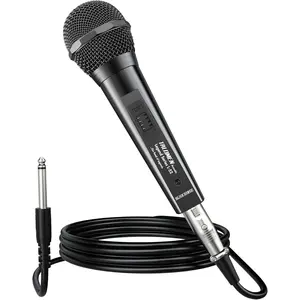 Wired Microphone for Singing, Metal Female, /Off , Professional Vocal Dynamic Mic with 20ft & 6.5ft XLR Audio , Cardioid Studio Microfono for Podcasting and Recording, Black-L52
