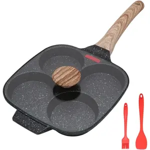 Egg Pan, Egg Frying Pan with Lid Nonstick 4 Cups Pancake Pan Fried Egg Pan for Breakfast - Black