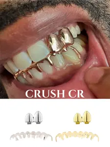 CRUSH CR 14K Gold Plated Vampire Fang Single Tooth Caps Wave Bottom Grillz Set for Woman Man Female, Bold Edgy Design in Gold/Silver, Perfect for Hip Hop Concerts, Club Nights and Edgy Streetwear Fits, Halloween Costumes, Music Festivals Themed Parties