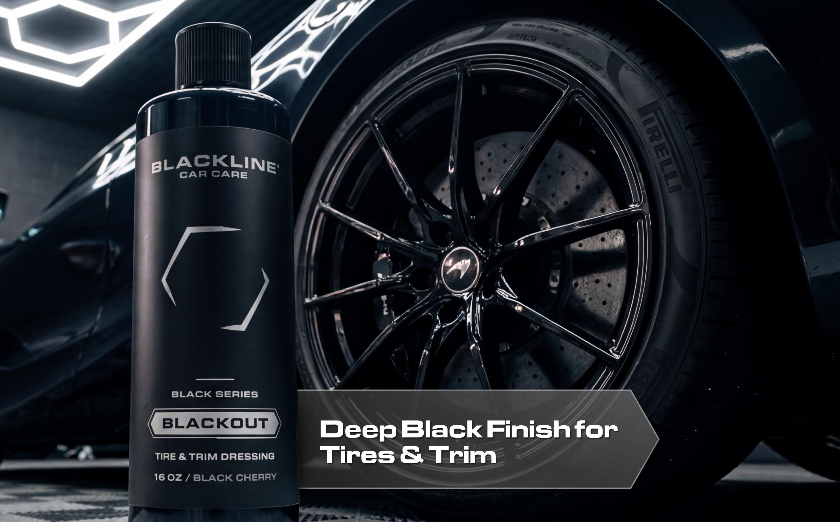 BLACKLINE Blackout Trim & Tire Dressing Bundle – Deep Black No-Sling Shine, Gel & Sprayable Kits with Wheel N' Tire Cleaner, Wheel Mitt & Pro Brush Sets, Complete Wheel Detailing Systems