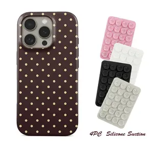 4PC Silicone Suction Phone Case Mount, Brown polka dot iPhone case, suitable for iPhone17 ProMax,16Promax, Pro,plus, 15,14,13.Premium phone case |   Shockproofprotective phone case |   Smart phone case, a gift for girls