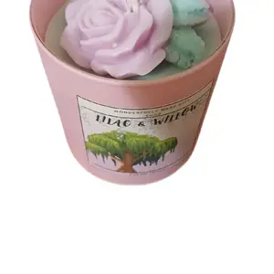 Lilac and Willow Soy Wax Candle - 9 Ounce Decorative Candle with Rose and Willow Branch Design - Freshener, Decoration, Ornaments