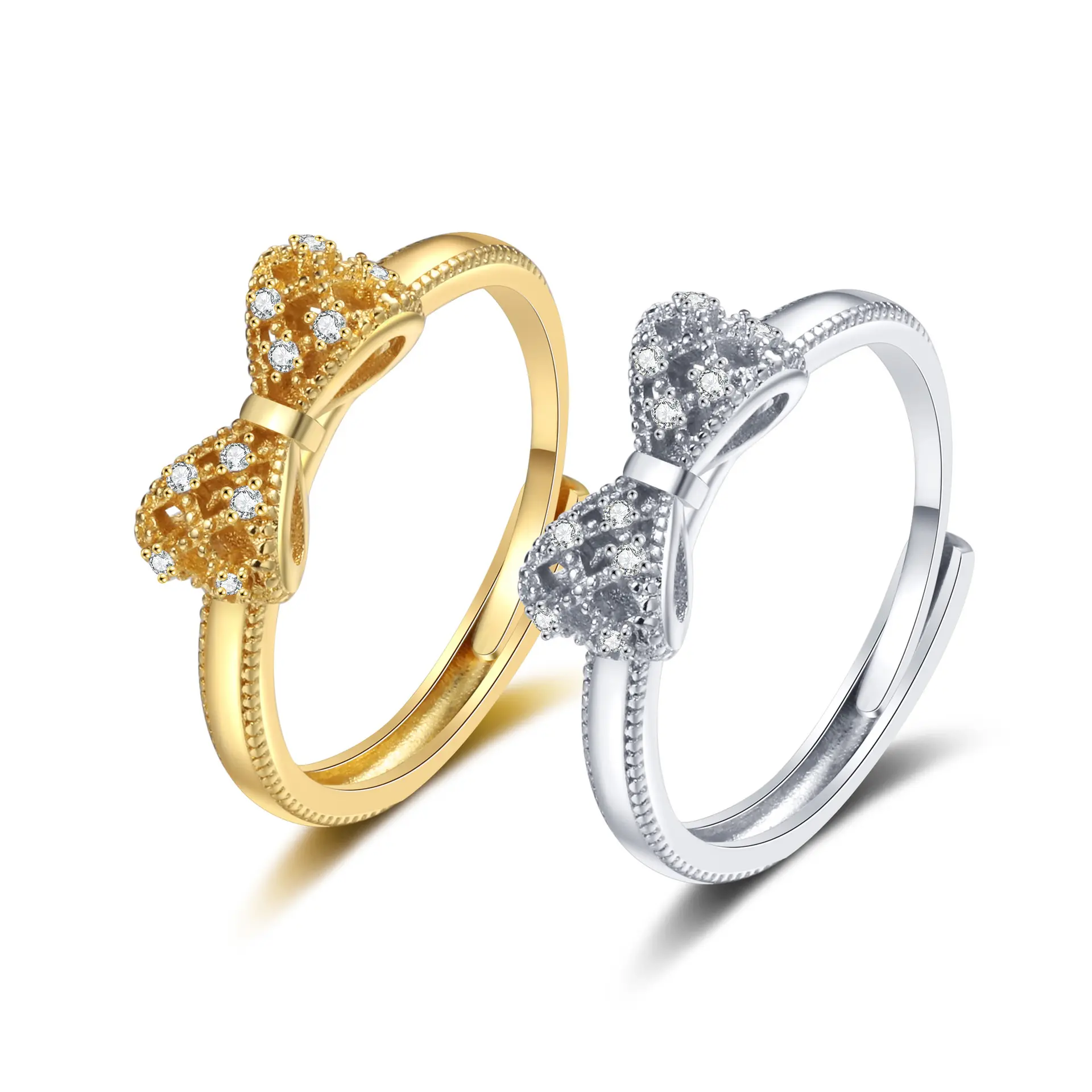 Hollow bow ring micro-inlaid zircon copper girlfriends gift jewelry daily versatile