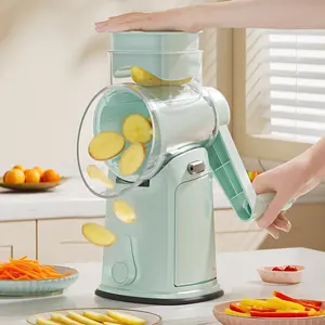 Rotary Cheese Grater with Handle, 5 Well-Designed Blades, Strong Suction Cup Base, Kitchen Utensils Vegetable Slicer Dicer Fruit Vegetable Slicer Gadgets Kitchen,Multi-purpose Vegetable Slicer Ice Shaver Nuts Grinder for Cheese, Vegetables, Ice