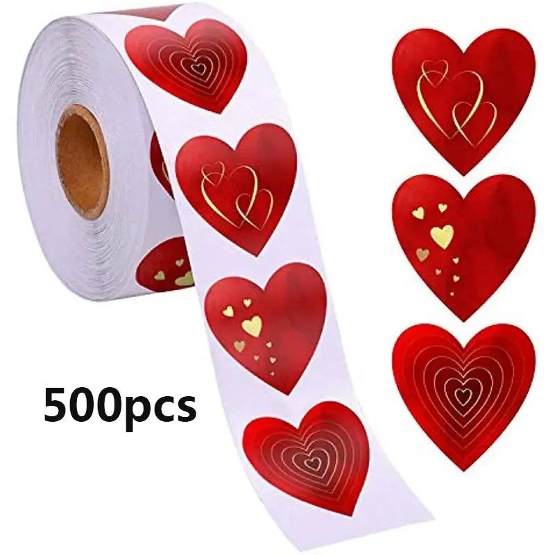 Heart Shaped Sealing Sticker, 500pcs/roll Self Adhesive Decor Paper, Decorative Sticker for Gift Greeting Card Water Bottle Laptop Phone