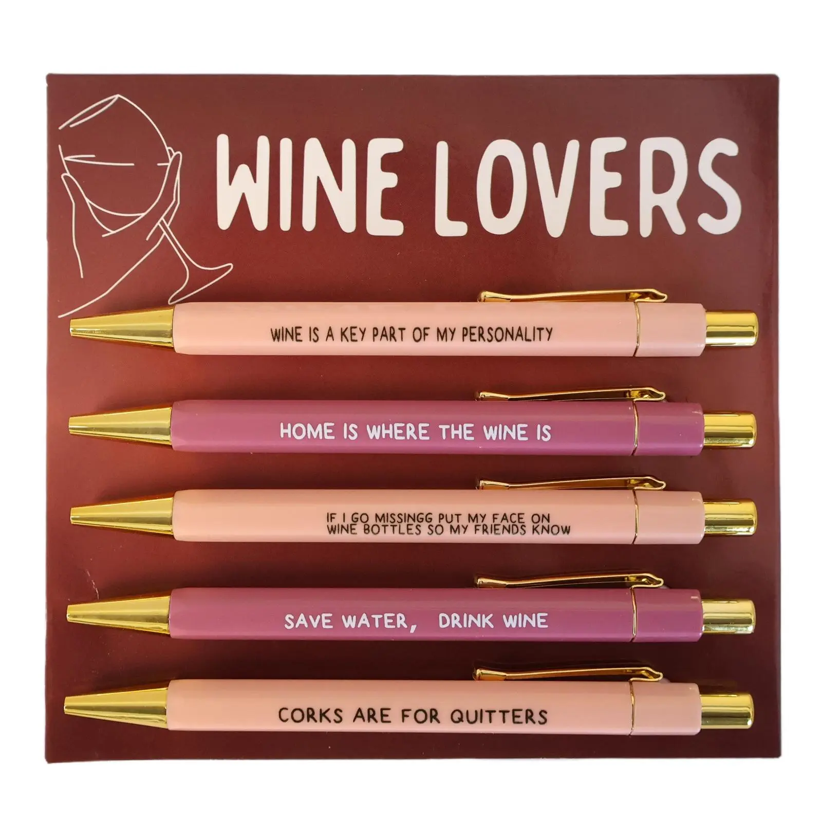 Wine Lovers Ballpoint Pen Set, 5 Counts/set 1.0mm Black Ink Ballpoint Pen, Personalized Daily Writing Pen, Office Stationery & Supplies Funny Teacher Pens