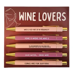 Wine Lovers Ballpoint Pen Set, 5 Counts/set 1.0mm Black Ink Ballpoint Pen, Personalized Daily Writing Pen, Office Stationery & Supplies Funny Teacher Pens