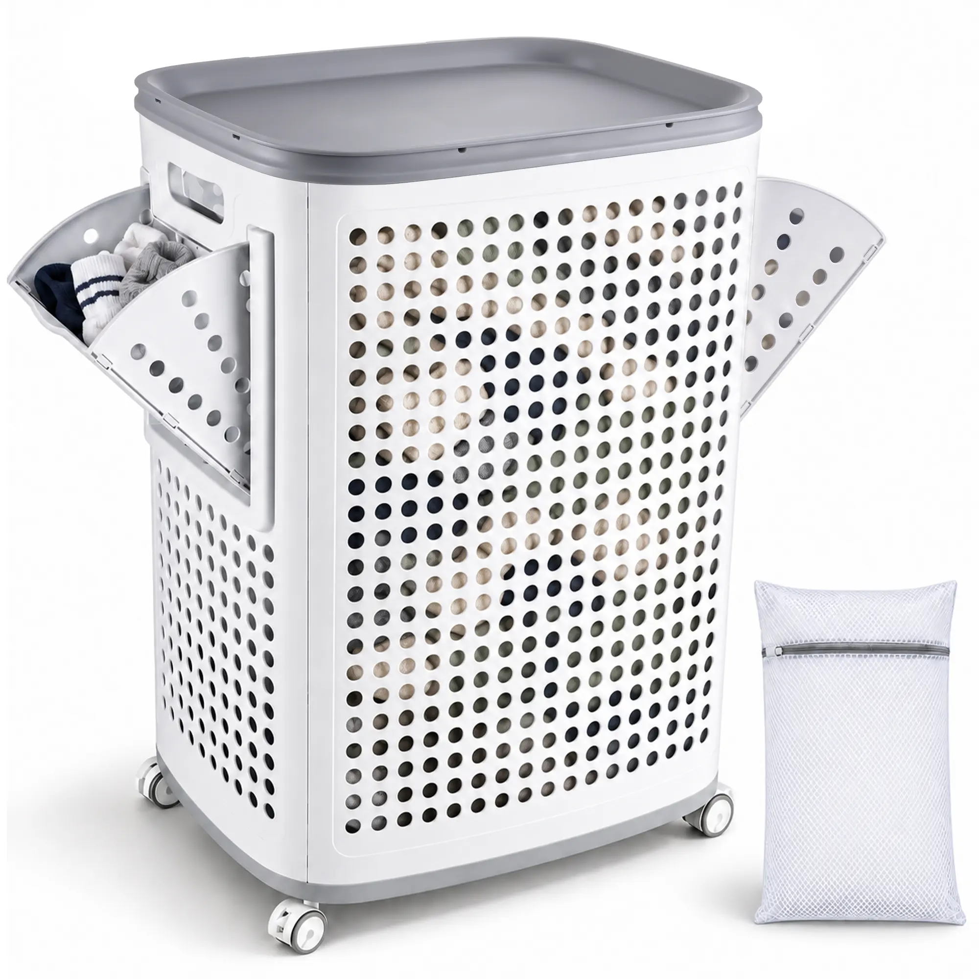 Rolling Laundry Hamper with Wheels, Large Capacity Clothes Basket Includes Laundry Bag, Portable Laundry Organizer for Home, Bedroom, Bathroom, Dorm