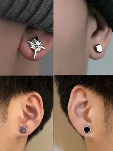 Hypoallergenic Fake Diamond Magnetic Earrings Square Stud Earrings Earring Studs Ear Clips for Men Women CZ Magnet Clip On Earrings Stainless Steel Non Pierced Earring Jewelry