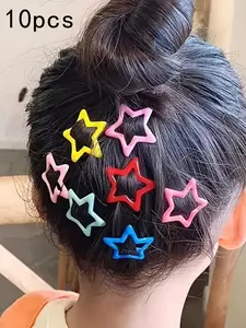 Cute Sweet Star Motifs Hair Clips, Barber-Used Bangs Clips, Christmas Gift Inside Socks, 10 Pieces, Casual Style, All Seasons