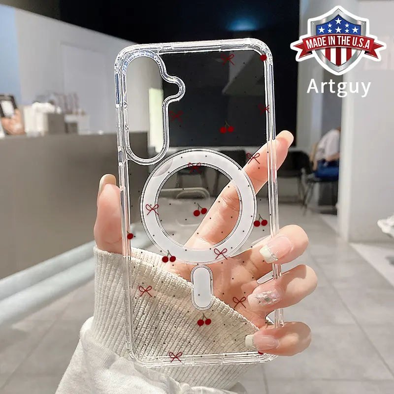 Magnetic Phone Case for Samsung Galaxy S23 S24 FE Plus S25 Ultra  Ultra S22+ Bow and Cherry Pattern TPU Shockproof Anti-Scratch Stylish Smartphone Cover