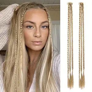 Braided Hair Extension Set (2 Pieces), Clip-In Braided Wigs, Three Strands Per Clip, Approximately 22 Inches, Natural Soft Synthetic Hair