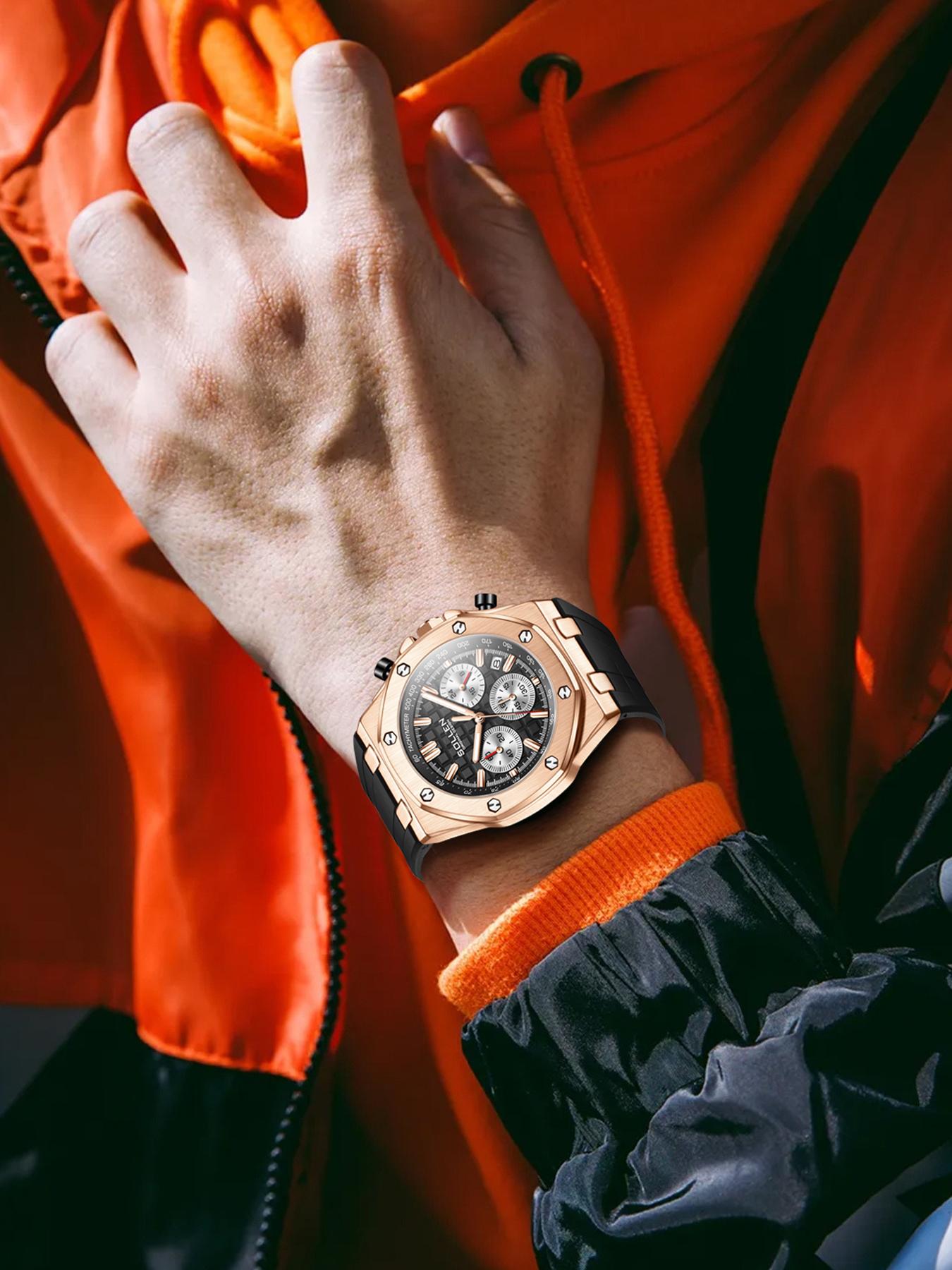 [0407] Fashion Luxury Men's Large Dial Date Multi-Function Quartz Sports Chronograph Watch, Water-Resistant Silicone Strap Design, Ideal Gift for Christmas, Birthdays, Boyfriend, Husband, Valentine's Day, Father's Day, and Weddings.712