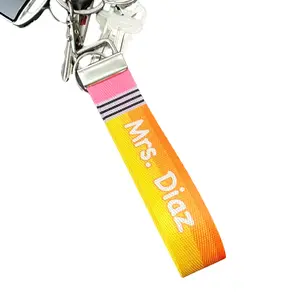 Customizable Pencil Design Nylon Wristlet Keychain for Teachers and Educators - Personalized Text on Both Sides