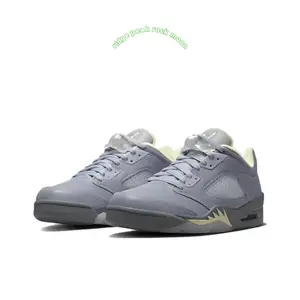 Blue-Grey Low-Top Retro Basketball Shoes with Leather Upper, Reflective Tongue, and Shark Tooth Midsole