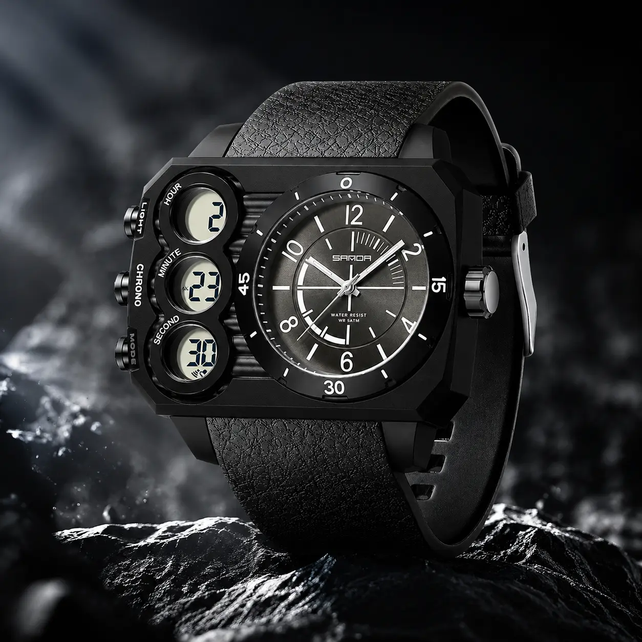 Premium Men's Waterproof Sports Watch with Big Face Dial. Tactical Dual Display Electronic Wristwatch with Luminous Glow, Countdown Timer, Alarm & Date. Durable Multi-Function Outdoor Gear for Men. Trendy Streetwear Accessory & Perfect Gift!