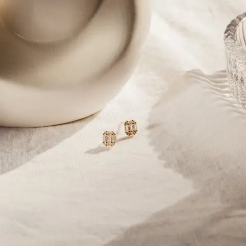 Arabella Diamond Studs by Caitlyn Minimalist - Dainty Art Deco Crystal Stud Earrings - Elegant Statement Stud Earrings - Vintage Jewelry - Bridal Gift