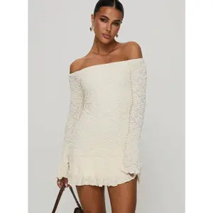 Vancesca Off Shoulder Long Sleeve Mini Dress Cream