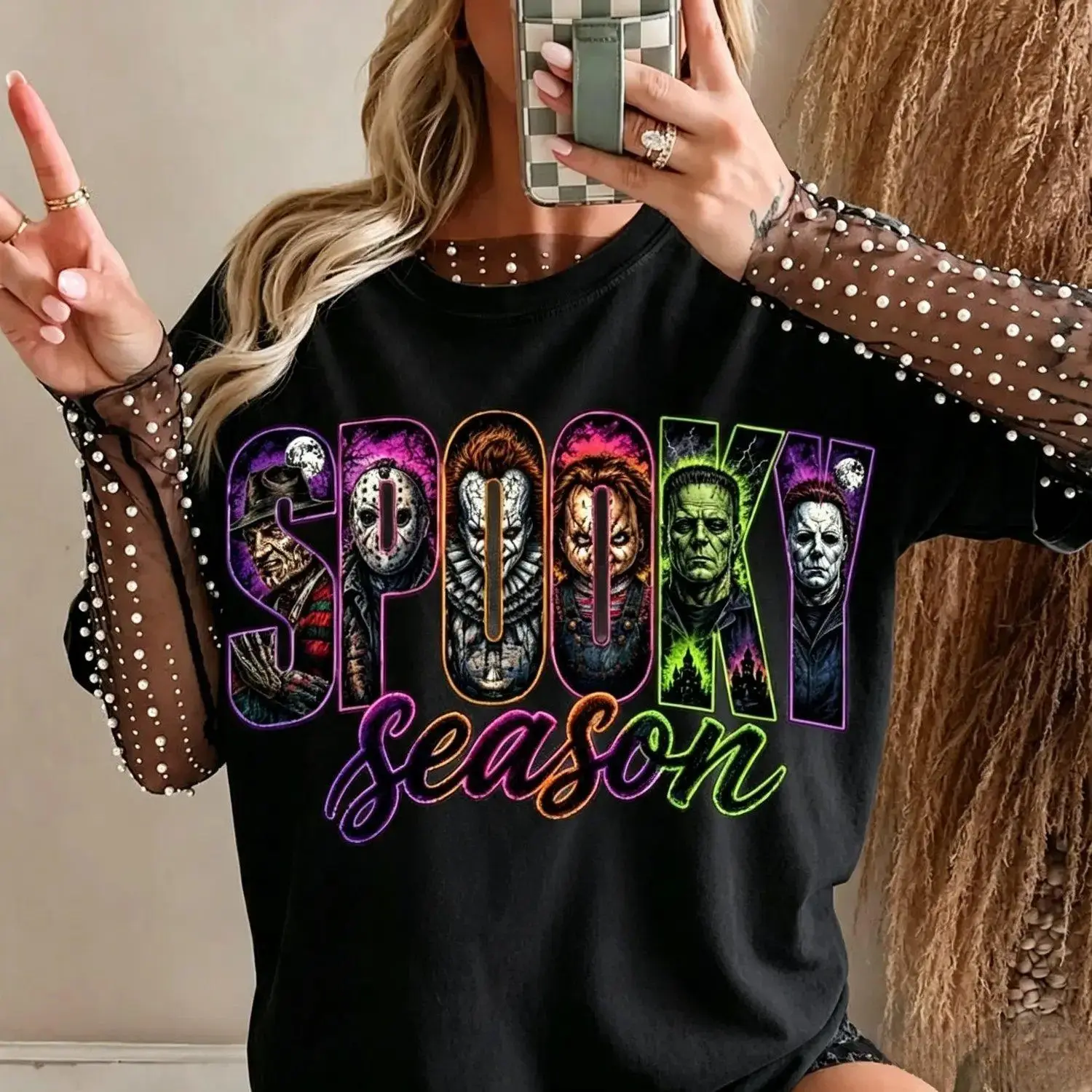Neon Horror Halloween Shirt, Retro Scary Movie Graphic Tee, Vintage Horror Character T-Shirt, Spooky Season Fall Apparel innocence advocacy shirt