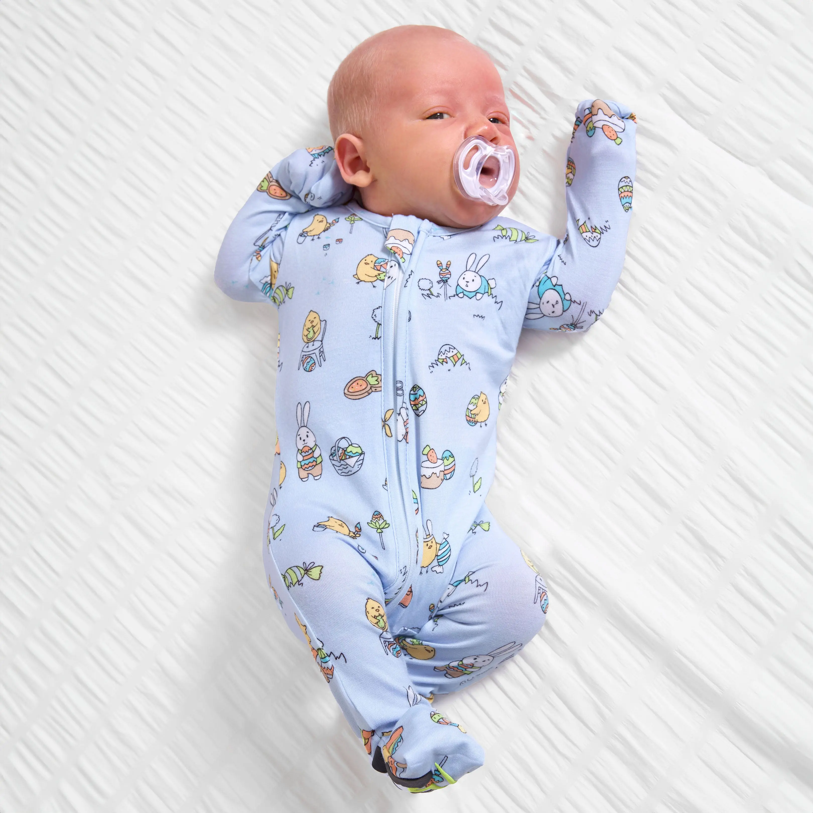 Easter Bunny Blue Bamboo Convertible Footie Baby Clothing Sleepwear Set