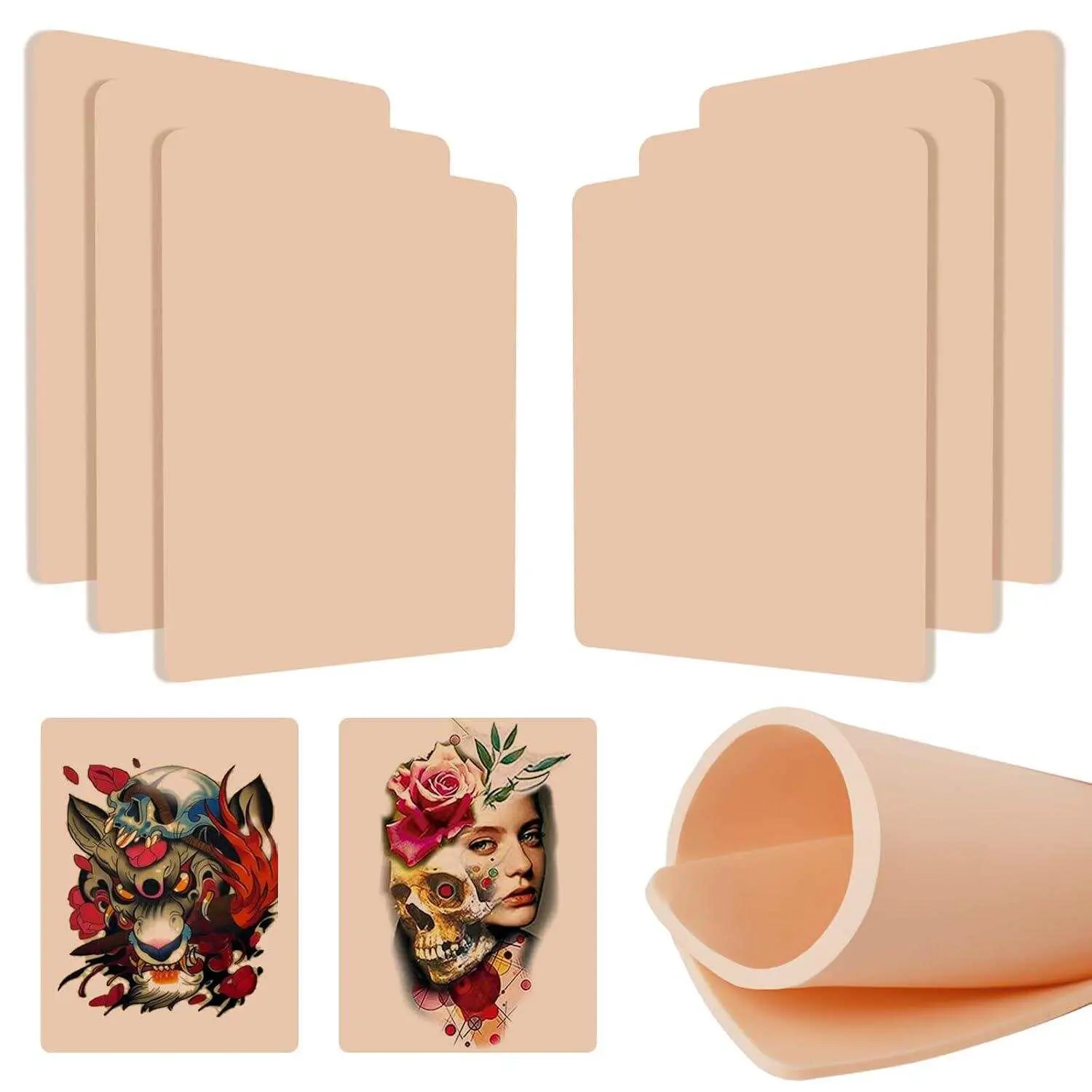 Premium Fake Skin Tattoo 3MM - Thick Tattoo Fake Skin Double Sides Tattoo Skin Practice, 8*6 in Soft Silicone Tattoo Fake Skin for Beginners and Tattoo Artists, Quality Tattoo Skin