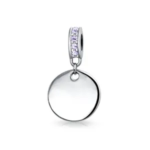 Initial Monogram Crystal Dangle Charm Bead Sterling Silver Birthstone Colors