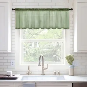 Half Window Sheer Curtain Valance Rod Pocket Voile Drape Extra Wide for Kitchen Cafe Bathroom Small Window One Panel 60 x 18 Inch Sage Green