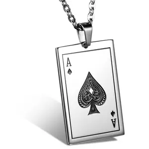 OIDEA Men Ace of Spades Poker Card Pendant Stainless Steel Necklace Hip Hop Gothic Jewelry