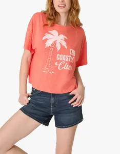 P.J. Salvage Short Sleeve Tee The Coastal Club in Hot Coral