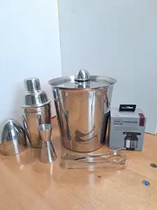 Wine Bar Barware Stainless Steel Ice Bucket Shaker Shot Measurer Tongs Seal Set