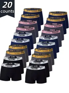 20 pcs men's solid color flat cornered underwear, Elastic waistband, quick drying, comfortable men's underwear, Daily Casual Underwear, Suitable for casual wear at home, fashionable men's underwear, Soft and suitable for all seasons.