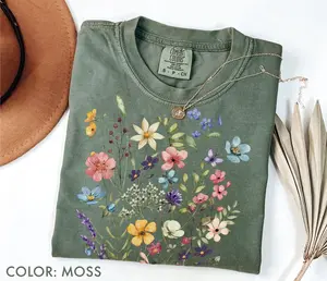 Comfort Colors Vintage Pressed Flower Tshirt, Wildflowers Tee, Boho Cottagecore Tshirt, Botanical Floral Graphic Tee, Gift For Garden Lover