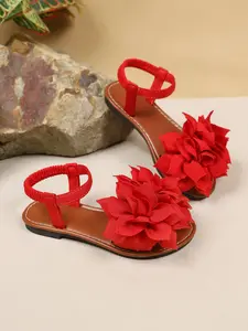 Toddler Princess Sandals, Large Flower Decor, Breathable for Hot Weather, Cute Style, Textile Upper, Rubber Sole, Less Than Ankle Height