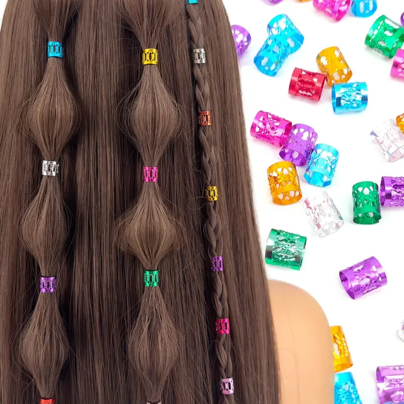 Fashion Colorblock Hair Jewelry Rings for Braids and Dreadlocks, Adjustable Hair Accessories for Women and Girls