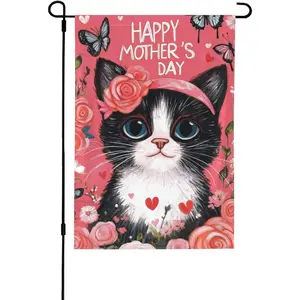 Mothers Day Cat Garden Flag 12x18 In Double Sided Polyester Yard Flags Lawn Sign Decor No Flagpole
