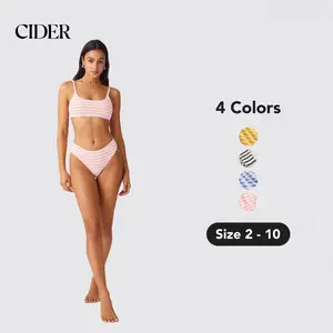 Cider [4 colors, size 2-10] Miami Sunset Vacation U-neckline Striped Texture Bikini Swimsuit